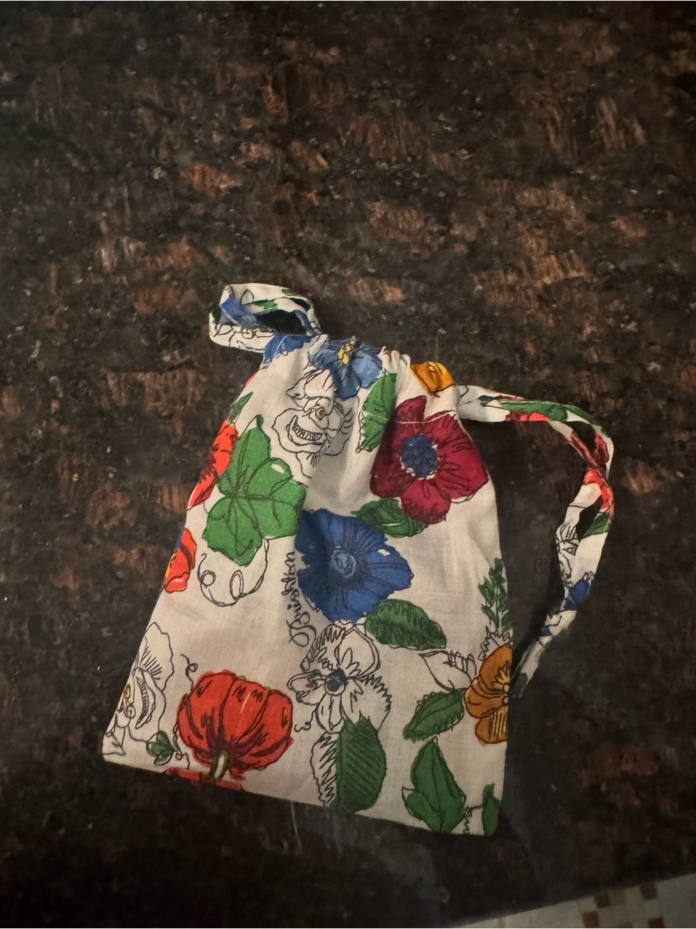 Brighton Floral Drawstring jewelry Sachet Bag - Multicolor Flowers on White